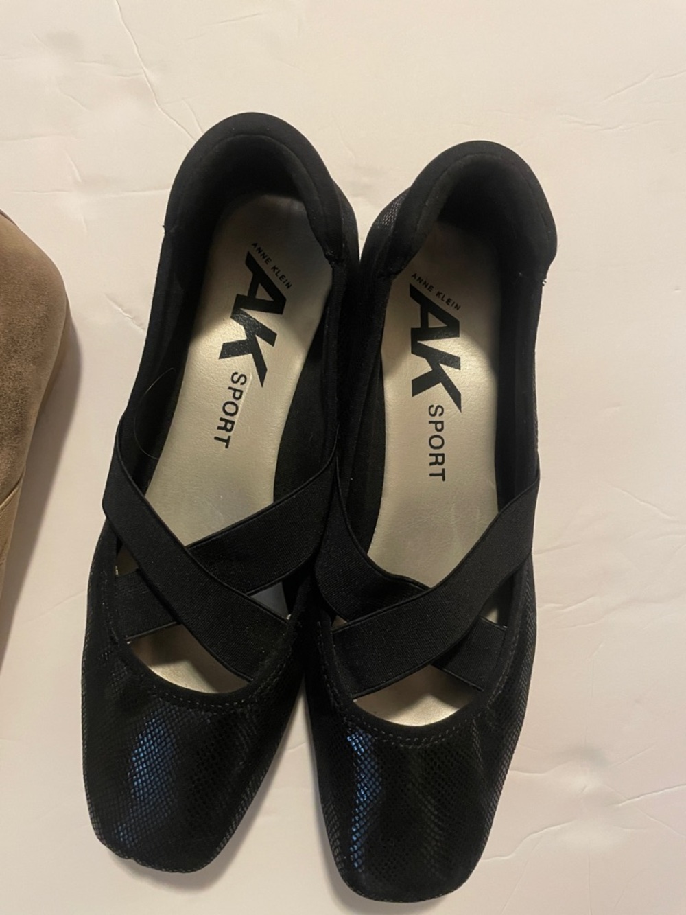 Anne Klein Sport Crisscross Ballet Flats in Beige and Black - Picture 3 of 8